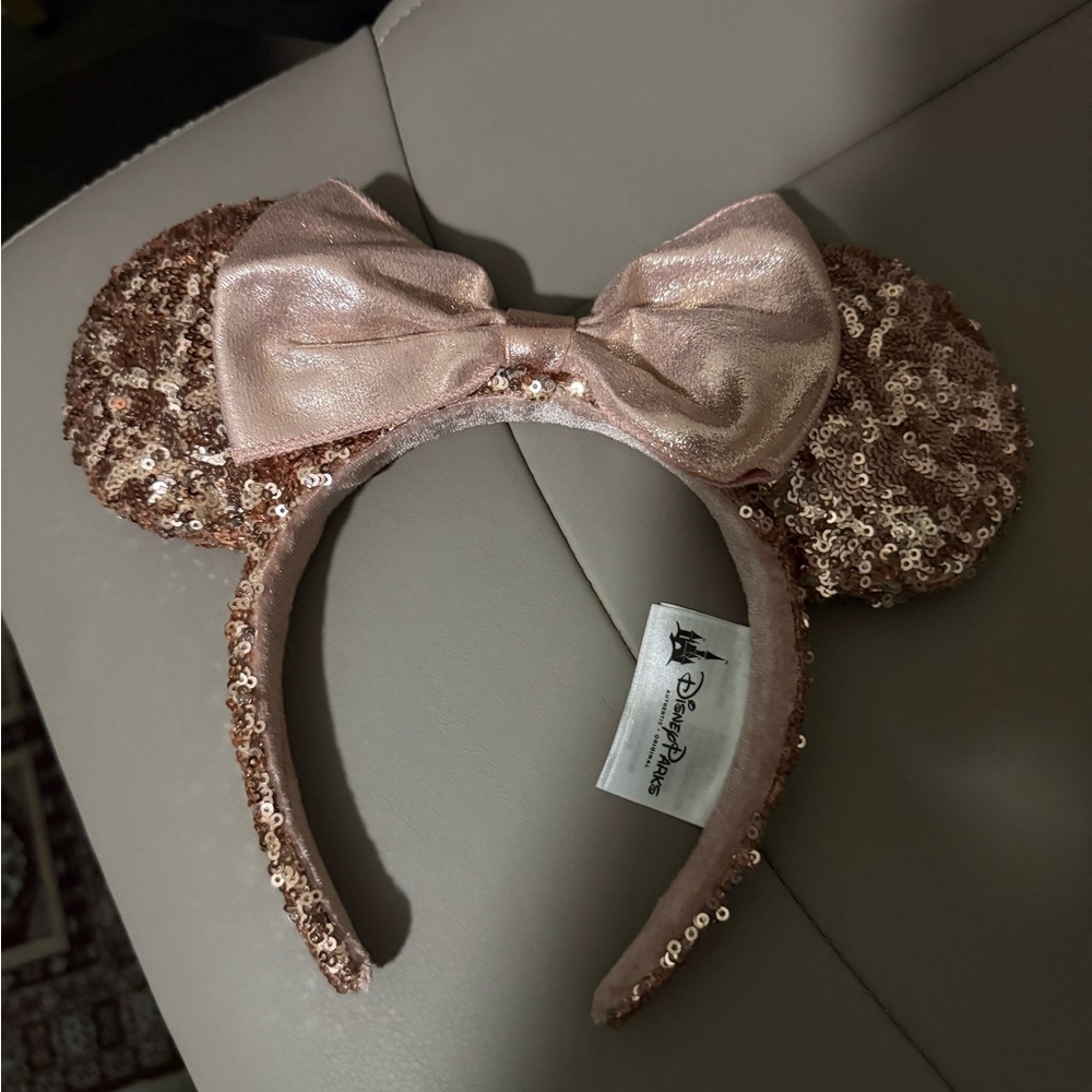 Disney Parks Minnie Mouse Ears Rose Gold Sequins